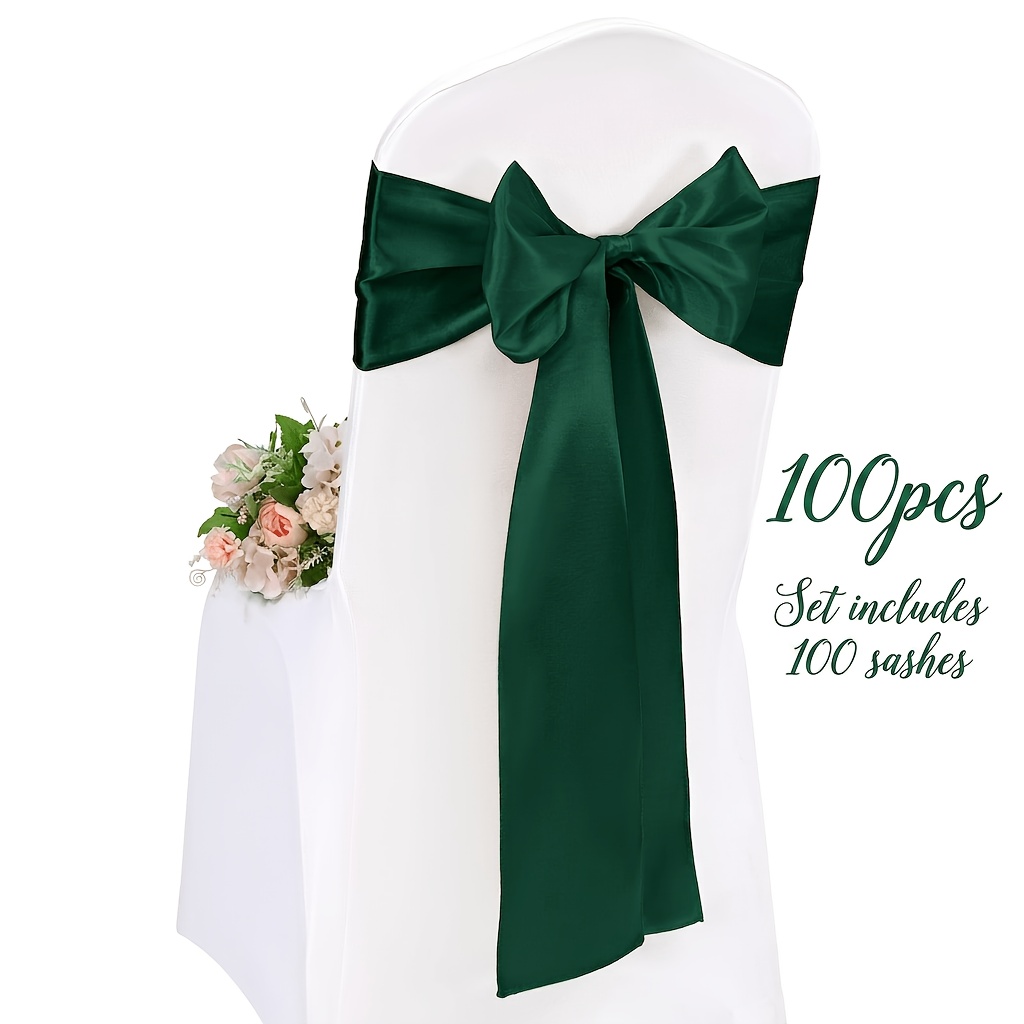 100pcs Pack Elegant Satin Chair Sashes With Decorative Bow Ties - Roll Suitable For Wedding, Party, Chair Decorations - Machine Washable Ribbon For Hotels, Events, Winding For And Commercial Use