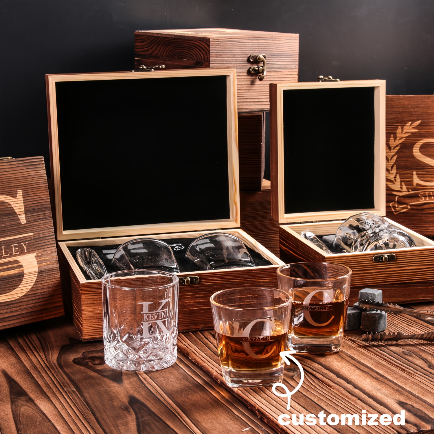 Custom Engraved Whiskey Gift Box Set
