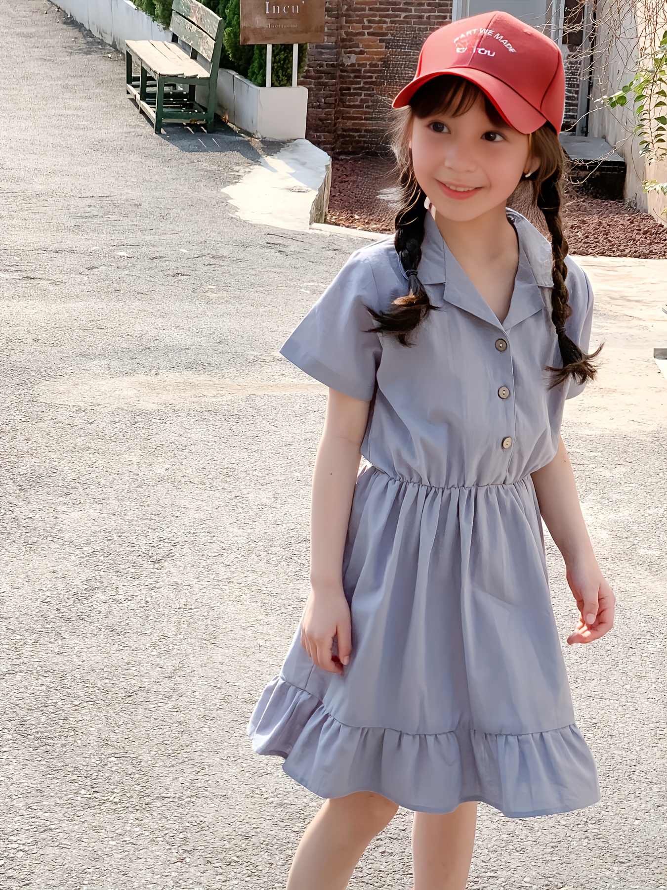 sporty style button lapel dress girls school casual summer Temu Oman