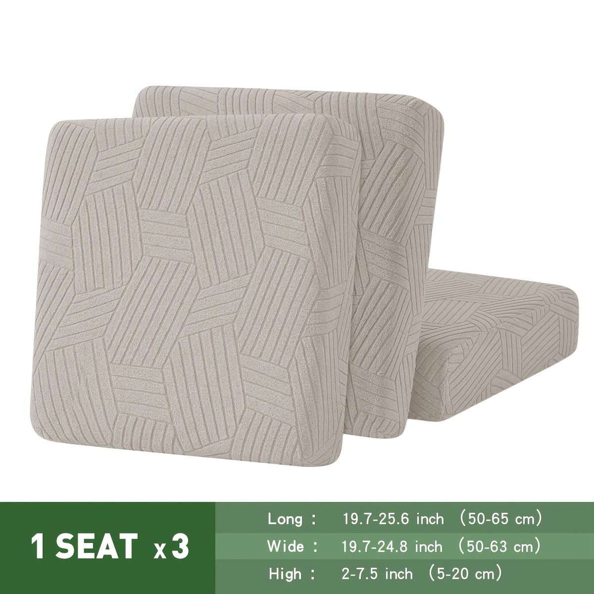 TEMU Lot de 3 housses de coussin de canapé en jacquard géométrique 3D, extensibles, pour protège-coussins de canapé 1/2/3/4 places