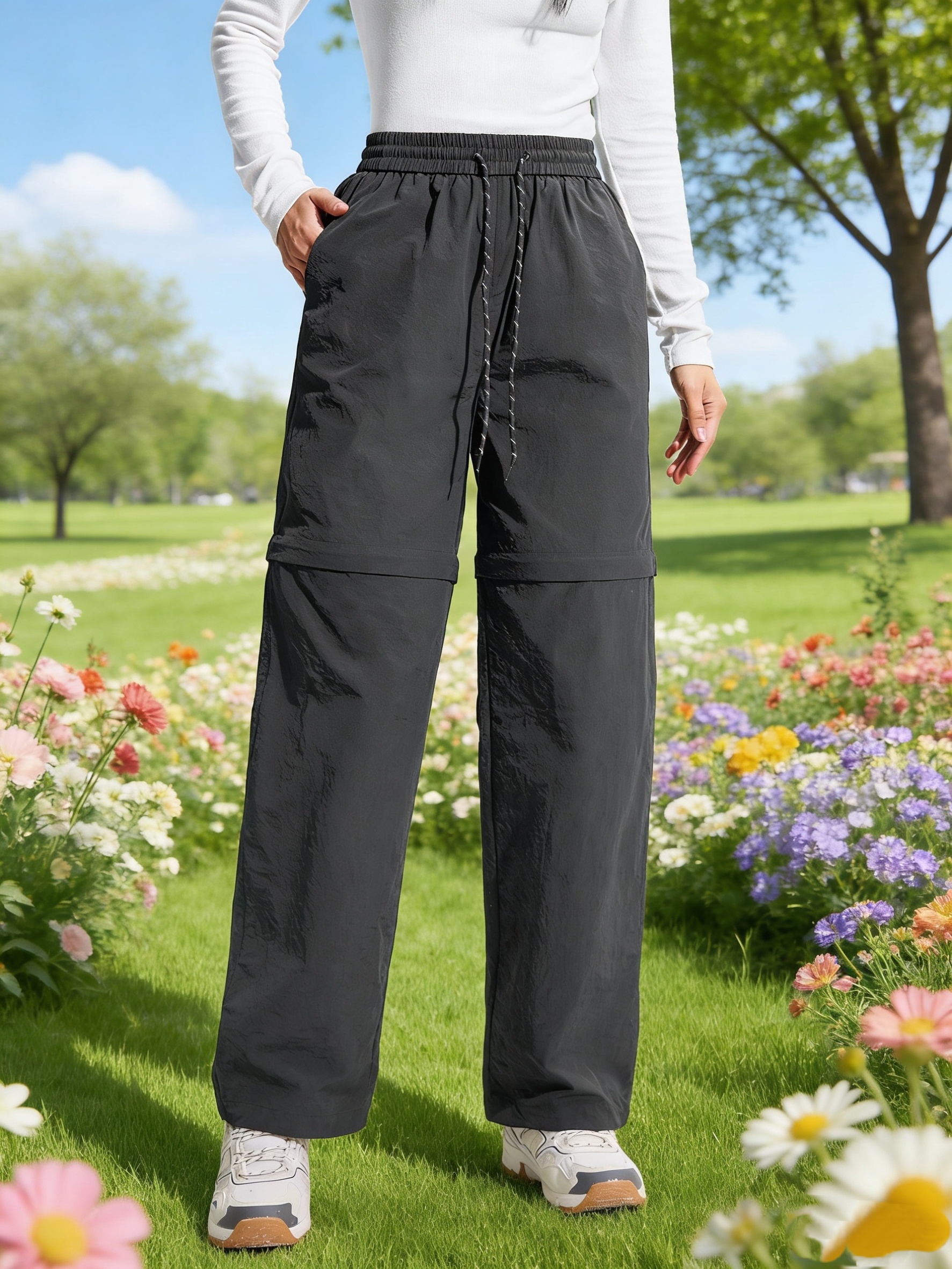 womens convertible high quality pants with removable thigh shorts   hiking outdoor sports casual wear adjustable drawstring waist convertible leg for short or full length hand washable female athletic trousers