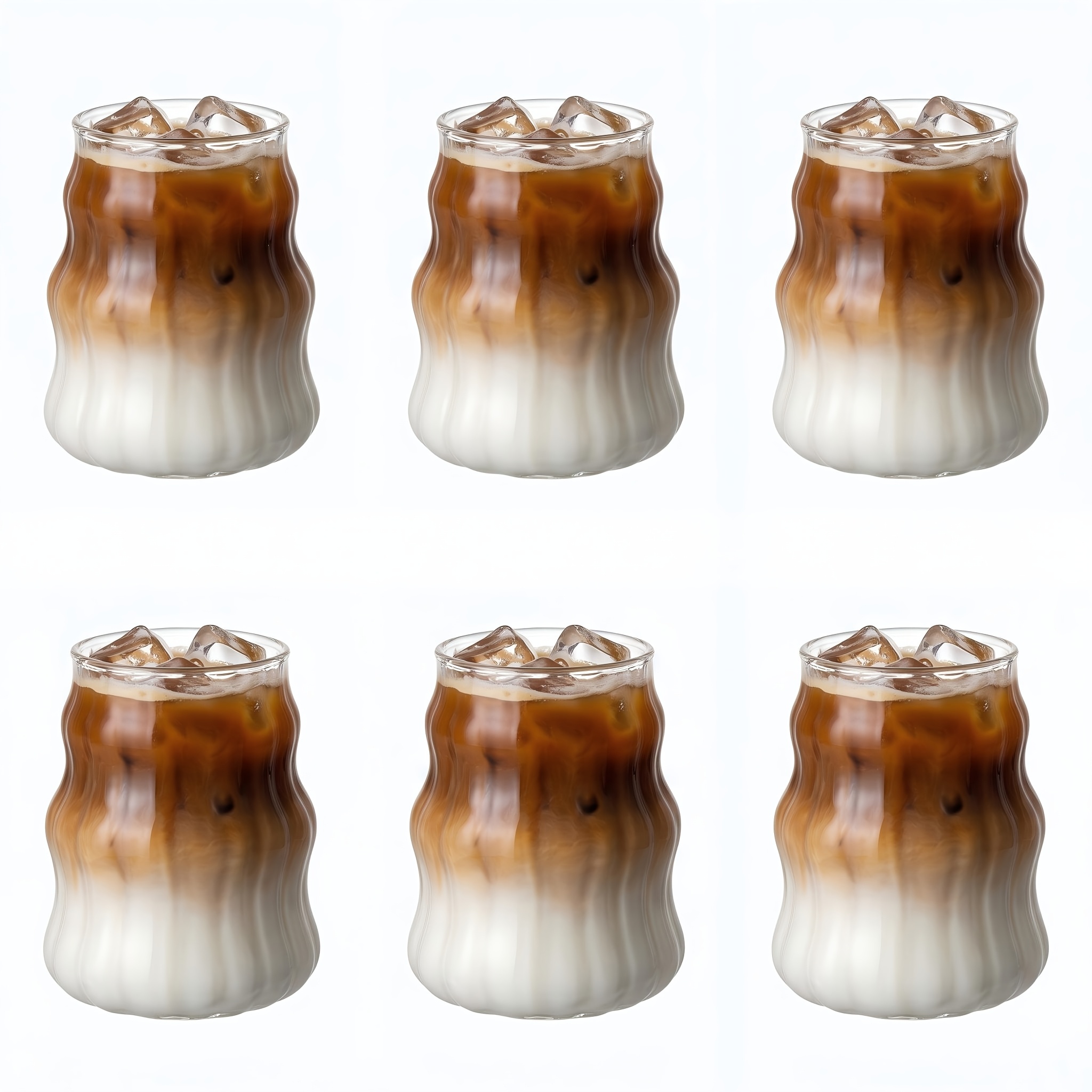 TEMU 6pcs 300ml High Borosilicate Glass Cloud Cups, Wavy Pattern Hot And Cold Drink Glasses, Thickened Durable Transparent Glassware, Suitable For