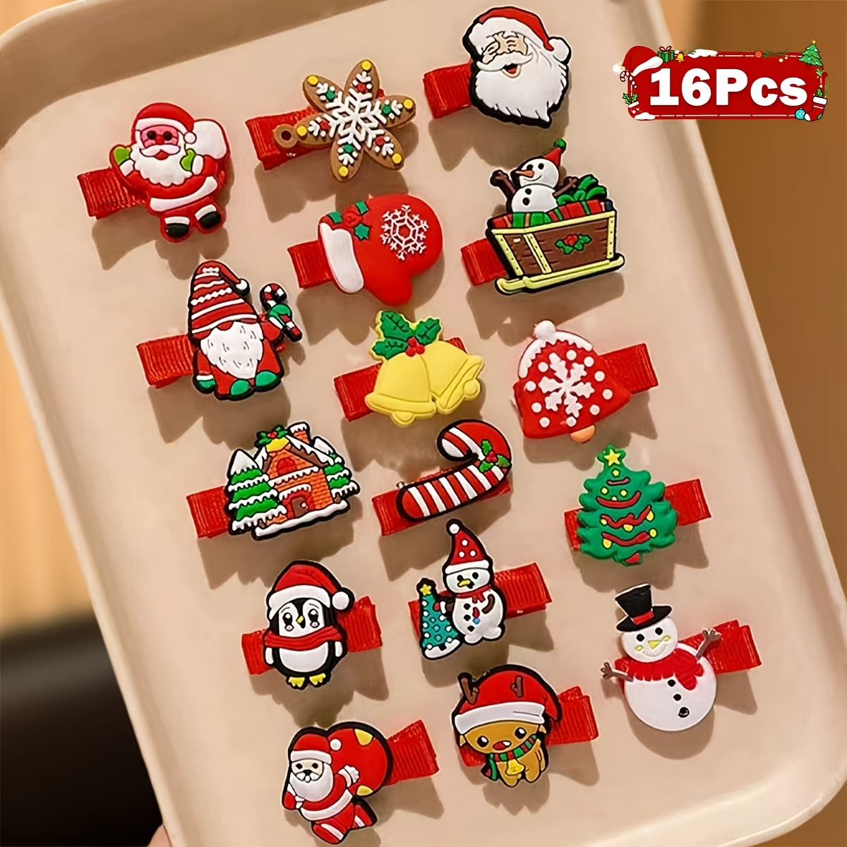 TEMU 16pcs Set Of Christmas Hair Clips For, Cute Cartoon Santa Claus Snowman Women's Hairpins, Christmas Gift For