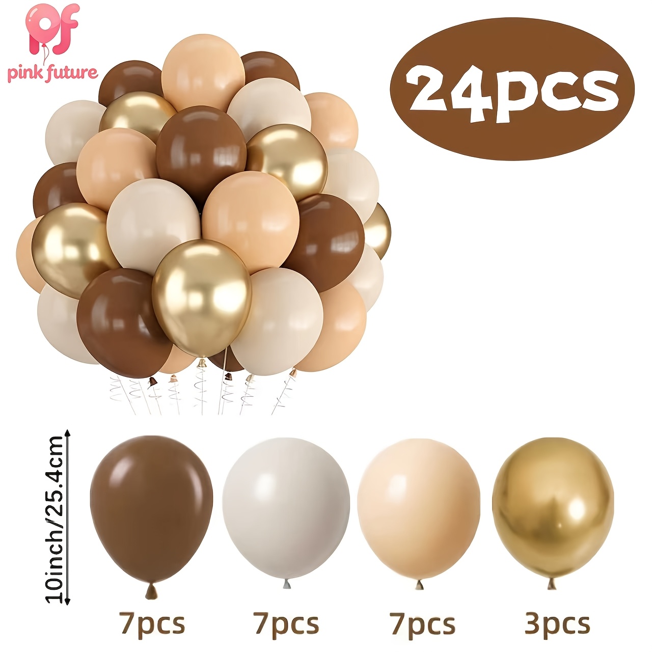 TEMU 24pcs Set Of Latex Balloons In Deep Brown, Nude, Beige, And Metallic Golden, Suitable For Party Balloons, Birthday Parties, Baby Showers,