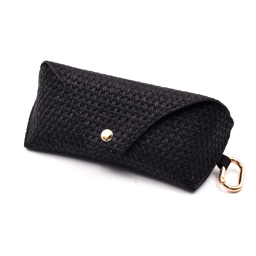 E-shop PP Gewebte Stroh Struktur Brillenetuis Schwarz Kunstleder Weiches Brillenetui mit Haken Brillenschutz Etui Zubehör