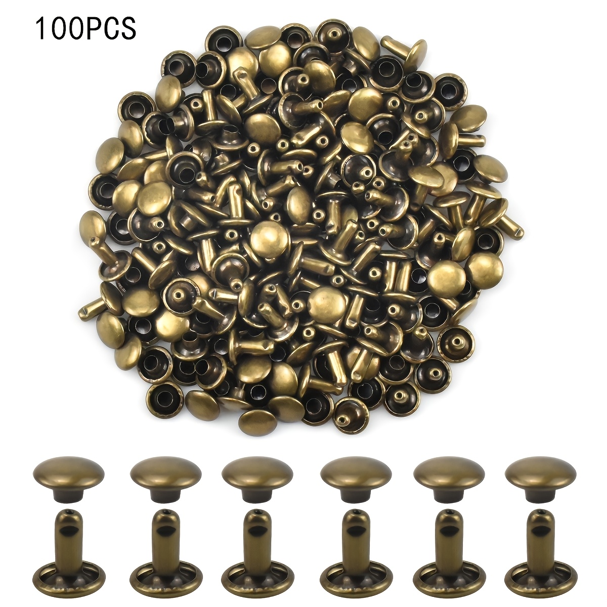 100 Sets Copper Rivets & Burrs Washers – Leather Rivet Fastener Kit For Collars, DIY Crafts & Repairs