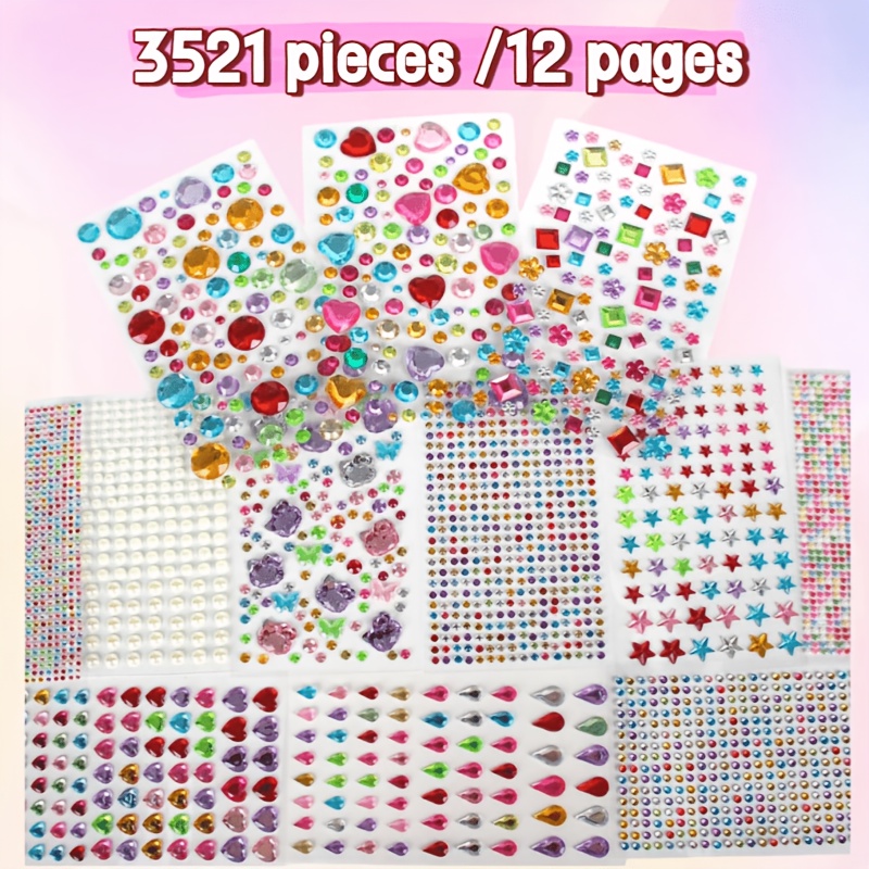 TEMU 1 Set 3521pcs Multicolor Self-adhesive Rhinestone Stickers [bicycle Stickers And Decals], Made Of Synthetic Gemstones, Sheets, . Suitable For