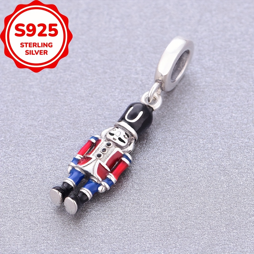 

1pc 925 Sterling Silvery Christmas Soldier Pendant Charm, Themed Bead For Making, Bracelet Or Necklace Decoration (2.1g)