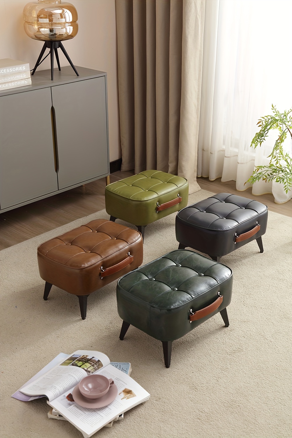 small footstool ottoman stylish and functional   leather footrest for extra seating in living room entryway or office details 3