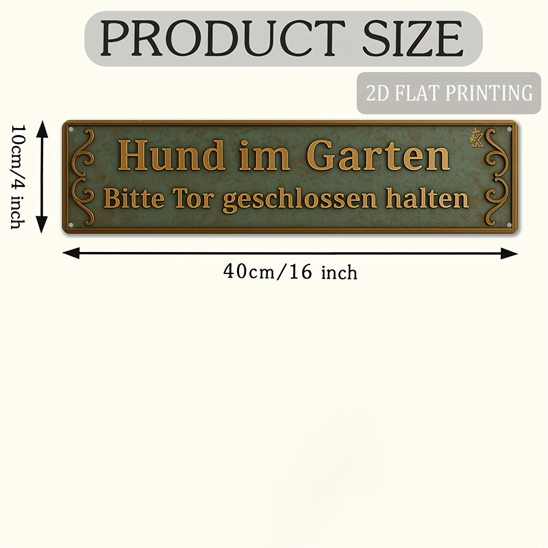 E-shop 2D Flach, 2D Flachebene, 1 Stück "Hund im Garten, Bitte das Tor schließen" Eisen Wandschild 40,64 cm x 10,16 cm - Rustikale Außendekoration,
