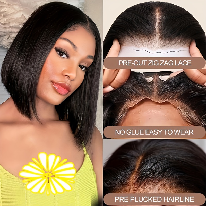 

Glueless Wigs Human Hair Bob Straight Human Hair Lace Front Wigs For Beginners 100% Glueless Wigs 4x4 Lace Closure Human Hair Wig For Women Pre Cut Lace Natural Color 180% Density