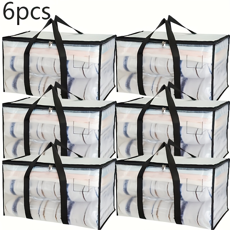 TEMU 6pcs Extra Large Heavy Duty Moving Bag, Transparent Storage Box With Lid, Reinforced Handles And Heavy Duty Zippers For Moving Boxes Storage Bag