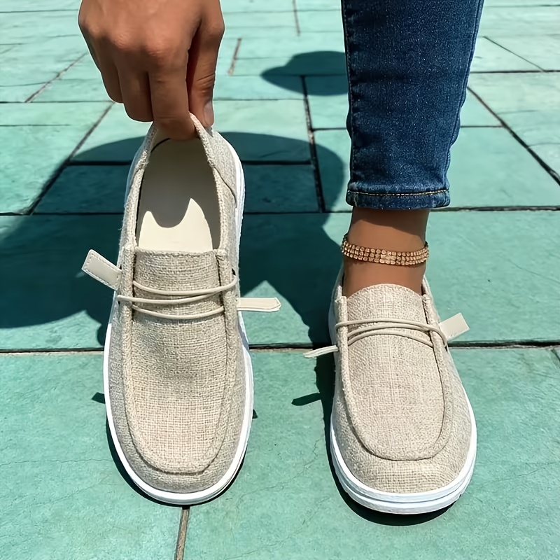 TEMU Chaussures de sport décontractées et légères antidérapantes pour femmes - Tige en tissu respirant, bout rond, fermeture à lacets et semelle en