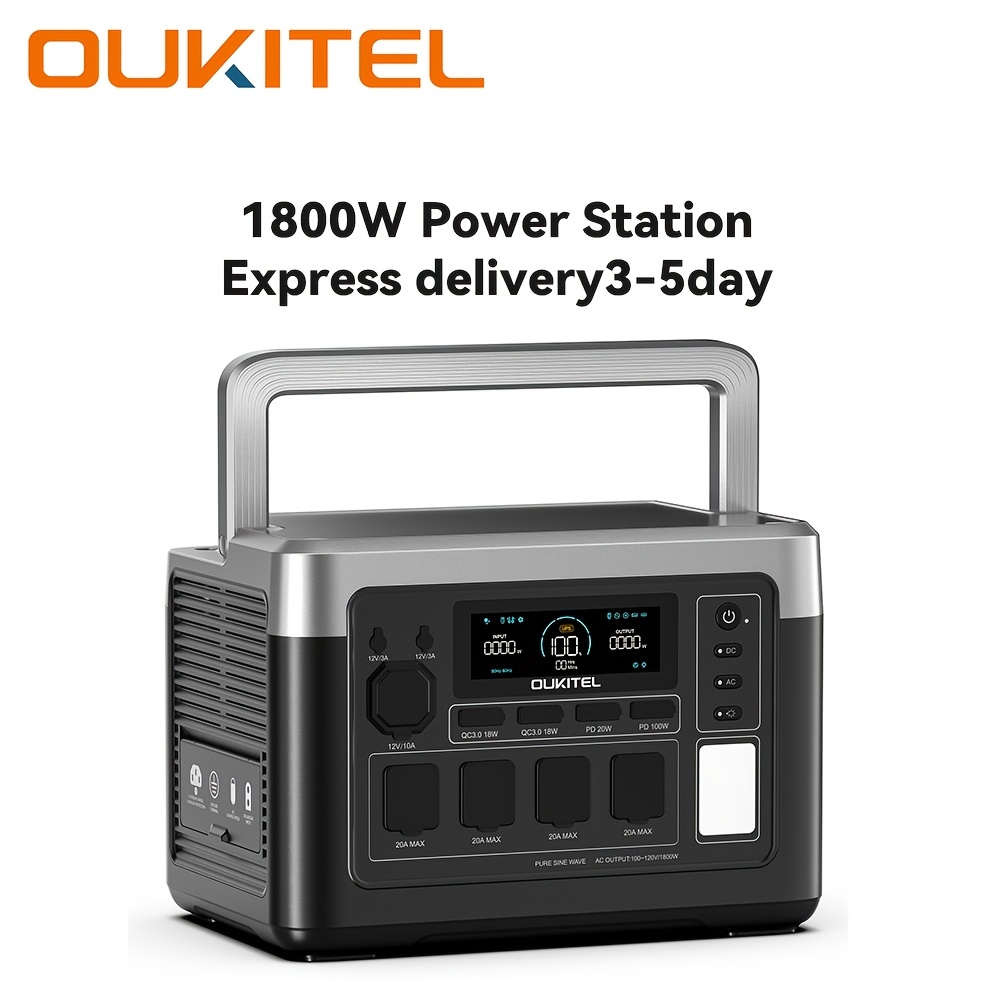 TEMU Estación de energía OUKITEL de 1800W, generador solar de 1024Wh con 4 salidas de CA (pico de 3600W), carga rápida de 1200W, batería de respaldo