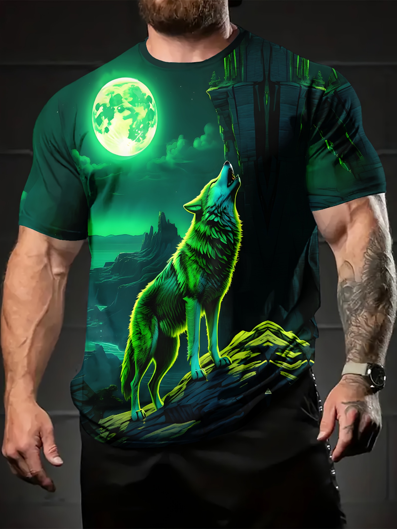mens neon   glow in the     t shirt activated night shirt for concerts halloween camping stretchy breathable fabric perfect gift for     summer casual tee wolf t shirt concert apparel streetwear fashion   streetwear lovers   durable material short sleeve top streetwear fans green 0