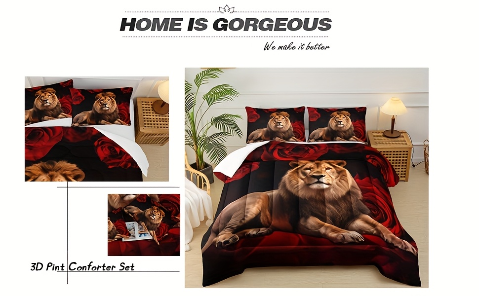 White Cheetah Comforter Leopard Coverlet Red Rose Flower Print Bedspread For Kids Boys Girls 3D Cool Wild African Animal Cheetah Decor Quilt Set Romantic Bedding Set Bedroom Collection 3Pcs King Size Leopard