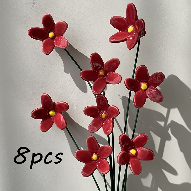 Image of 8pcs Ceramic Hand-pinched Flowers, And Ceramic Flowers, Handcrafted Ceramic, , Eternal Ceramic Blossoms, Indoor/outdoor Home Decor, No Electricity Needed, Holiday Gift, Chinese Ceramic Flowers