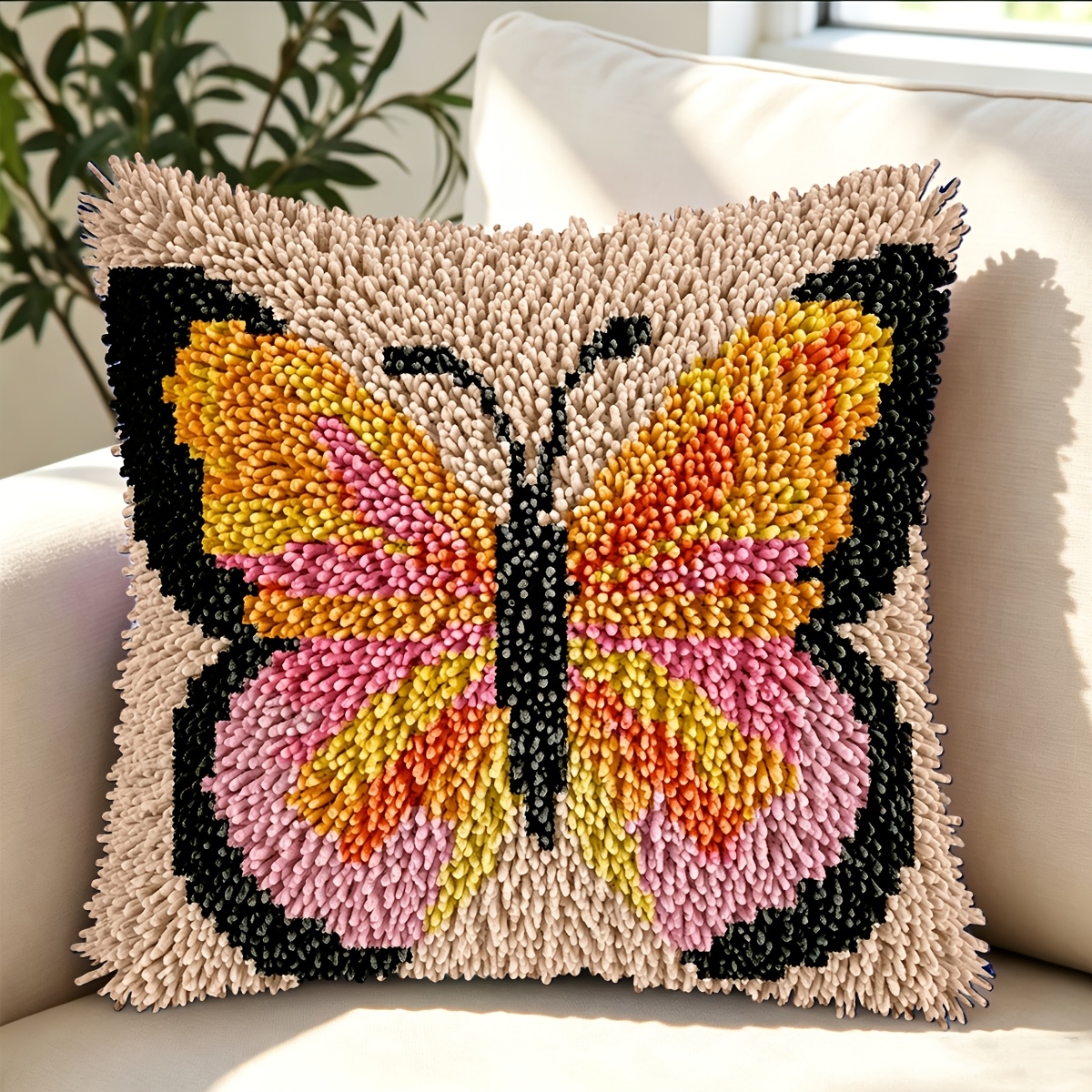 Crochet Pillowcase Set, Pink Butterfly Design, DIY Kit