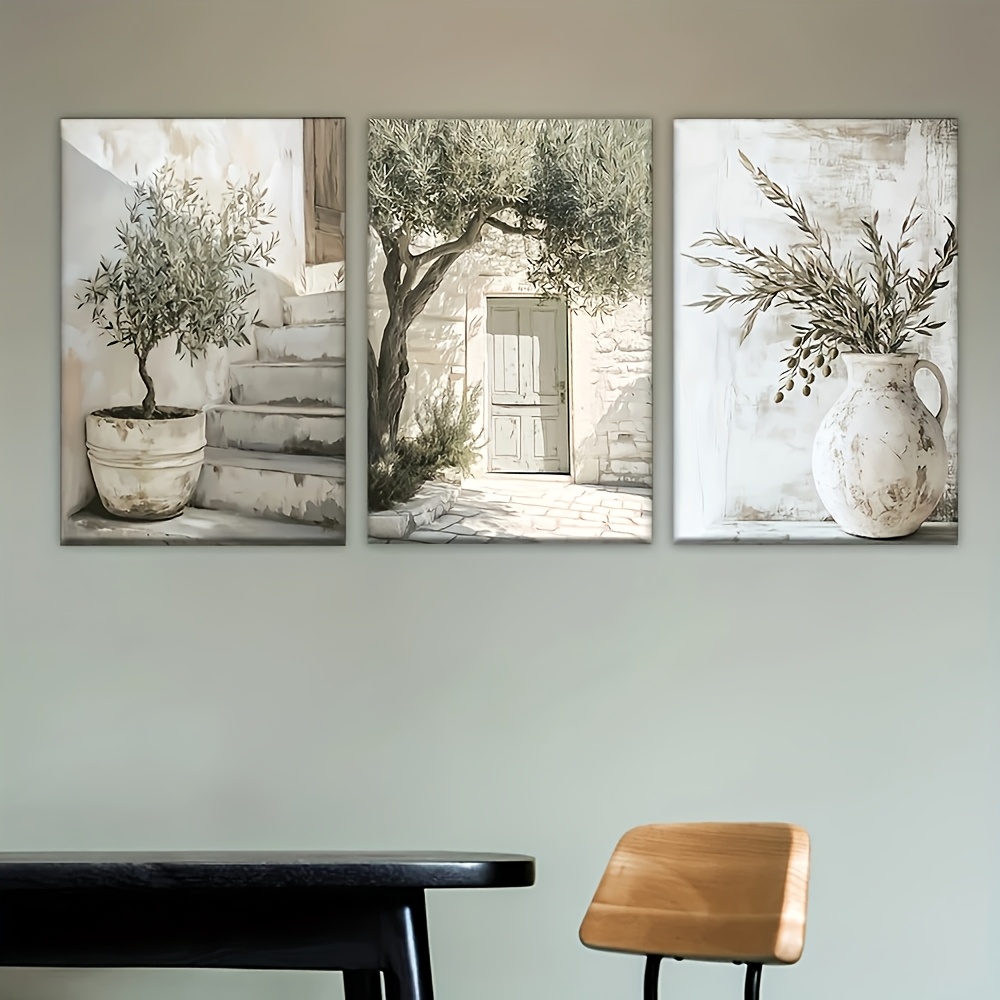 E-shop 3er-Set Mediterrane Olivenbaum-Wandkunst-Poster – Vintage-Olive, geeignet für / vertikale rahmenlose Leinwandbilder, mediterrane