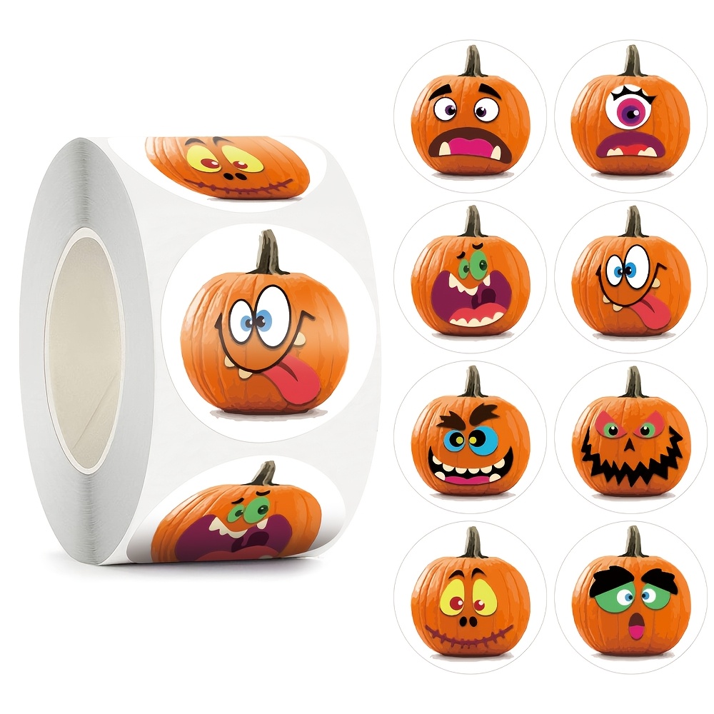 TEMU Rotolo da 500 adesivi cartone animato Happy Halloween, etichette adesive autoadesive decorative con zucca e scritta "Grazie