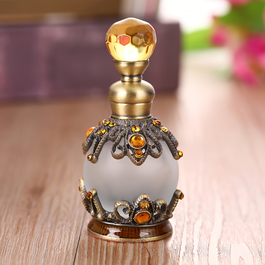 TEMU Botella de aceite de perfume de 15 ml, pintada a e incrustada con diamantes, recargable y reutilizable, como pieza decorativa para tocador del