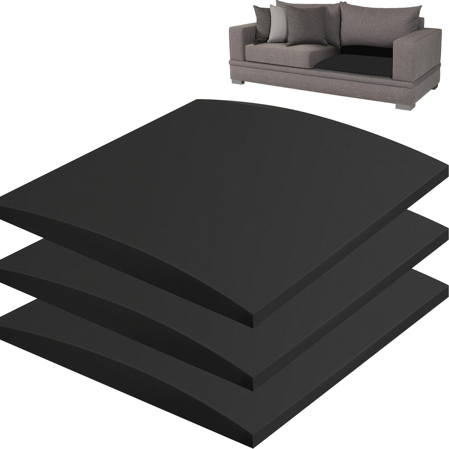 Image of 3pcs Couch Cushions Support For Sagging Seat 20" X 20" Insert Pads Supports Board Sofa Furniture Seat Cushion Under Sag Repair, Curved High Density Foam Replacement For Sectional Loveseat Chair