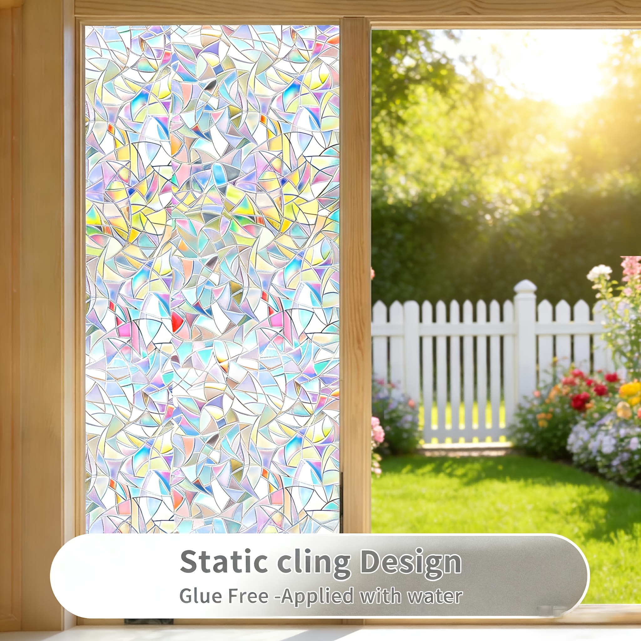 TEMU 1 Roll Self-adhesive Pvc Static Cling Window Film With 3d Crescent & Elegant - Transparent Glass Panels Suitable For Bathroom, Shower, Glass