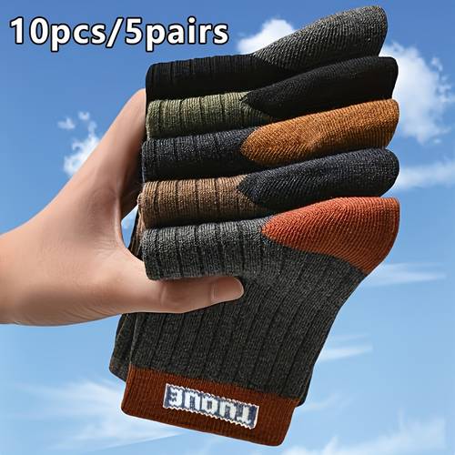 10pcs 5pairs mens thickened warm winter socks random multi color suitable for sports business casual attire cushioned compression socks machine washable mens heavy duty thermal socks