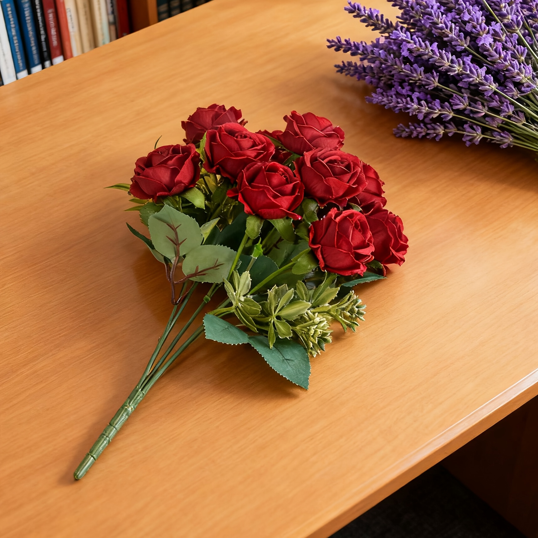 TEMU 1pc Artificial Flower Red Rose Bouquet, Vase Arrangement Photography, Desktop Center, Outdoor Garden, Spring Diy Wedding Handheld, Spring