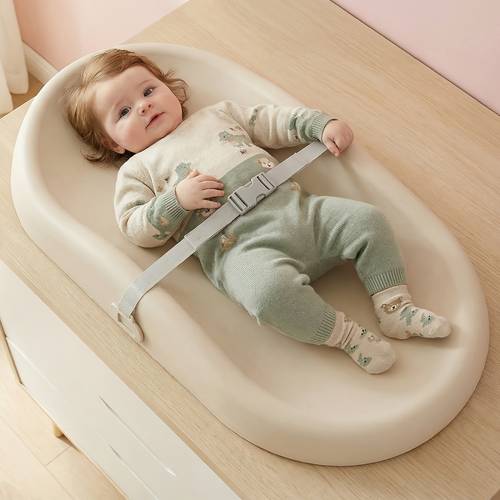 gray waterproof baby changing pad wipe material non slip safety belt removable bar hanging toys infant diaper changing mat for nursery