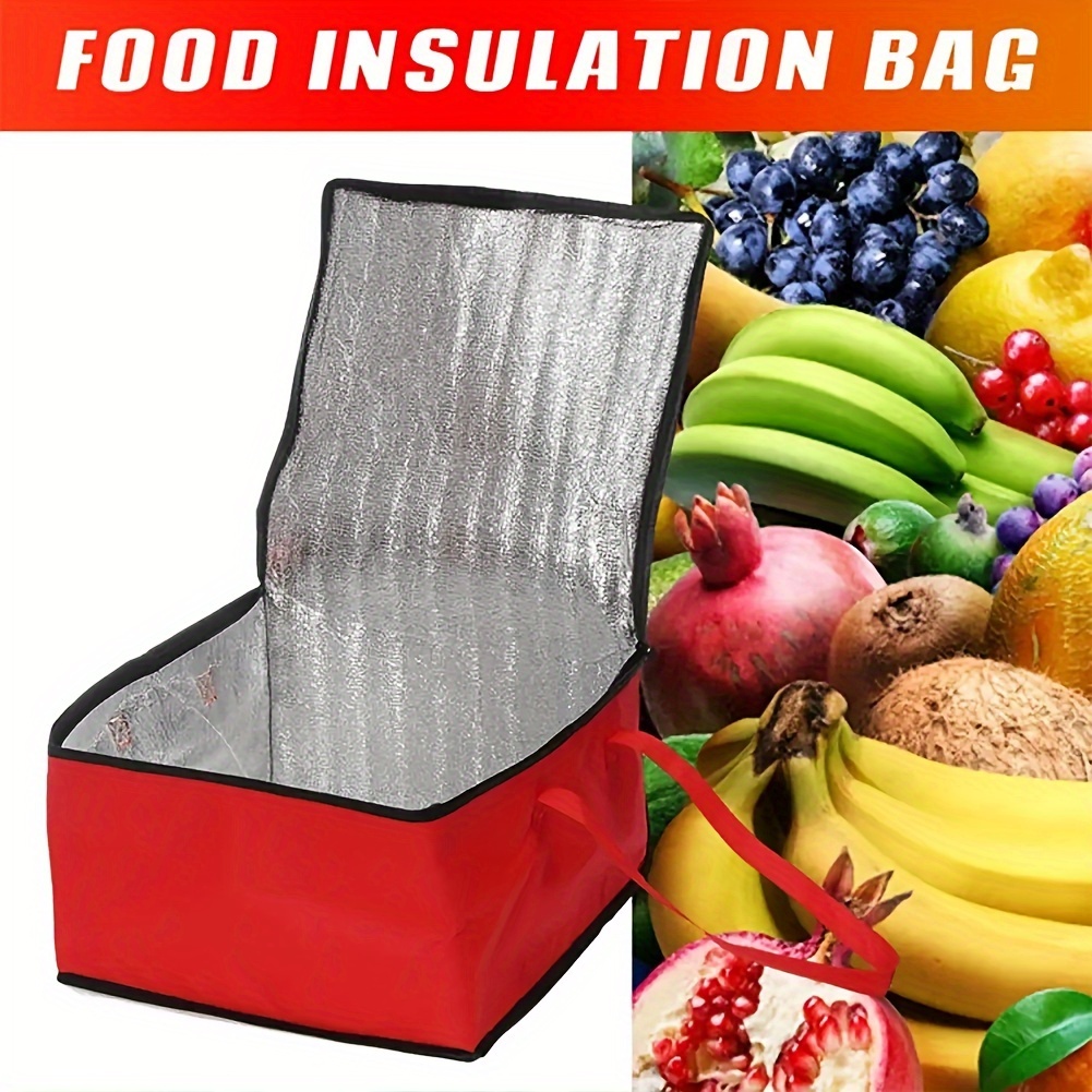 

1pc Large Insulated Food Storage Bag, Red Non-woven Fabric, , Waterproof Thermal Cooler Tote For Pizza, Picnic, Camping, Zippered Foil Lined Bag With Handles