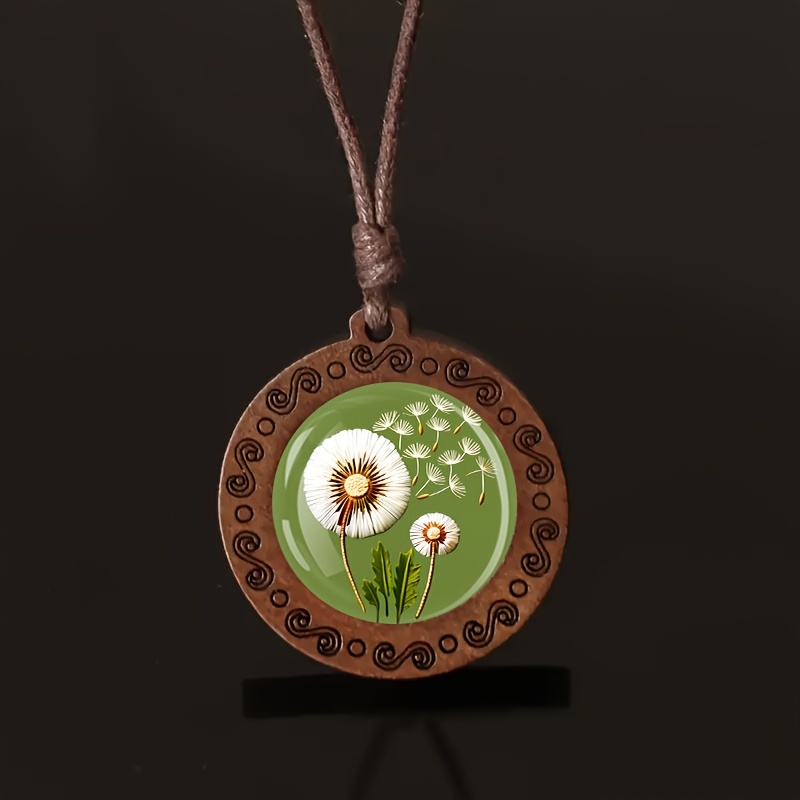 Flying Flower Dandelion Necklace with Wood Beads
