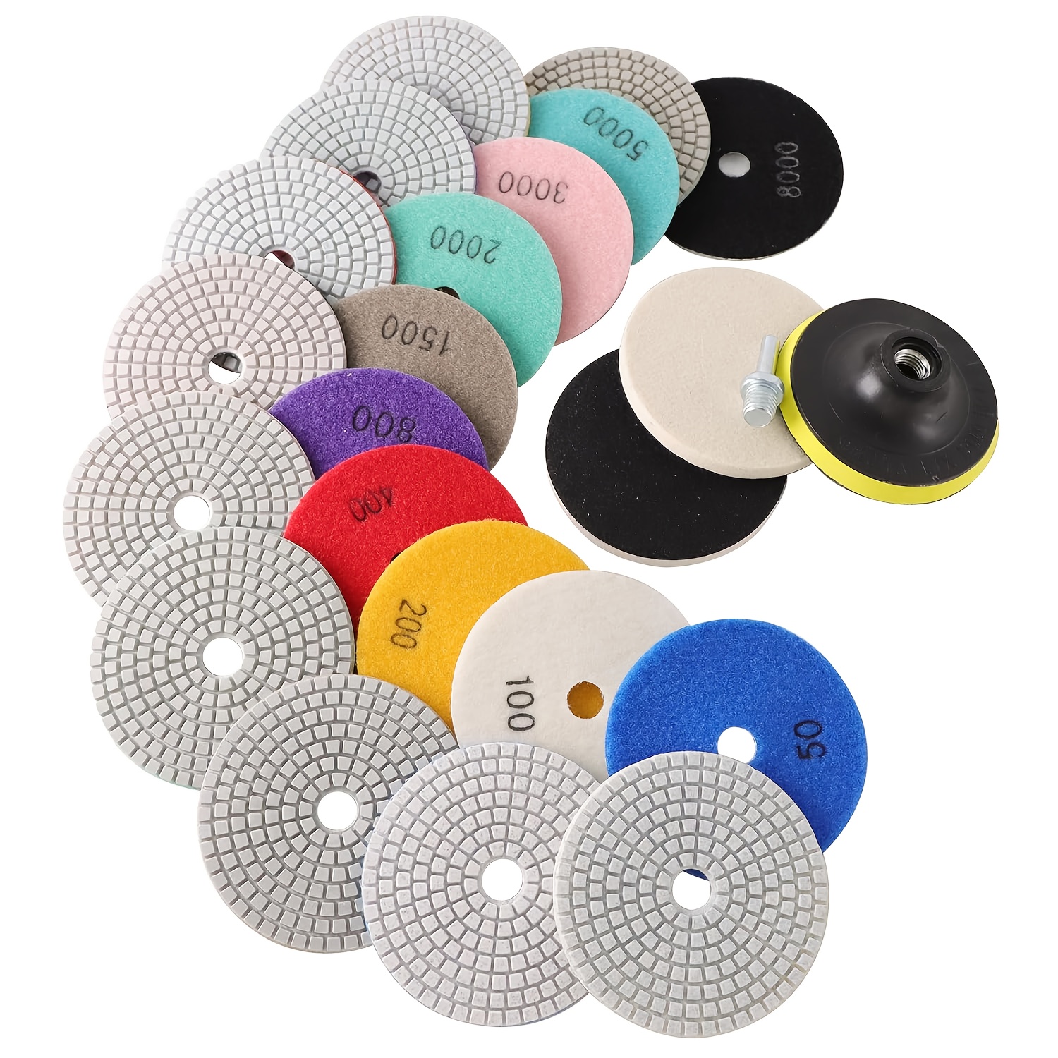 

14pack Diamond Wet Polishing Wheel Set, 100mm Wet/dry Diamond Polishing Wheels For Granite, Concrete, Tile, Stone Grinding, Grit 50-8000 Grit Sanding Pads With M14 Pad & 2 Wool Pads