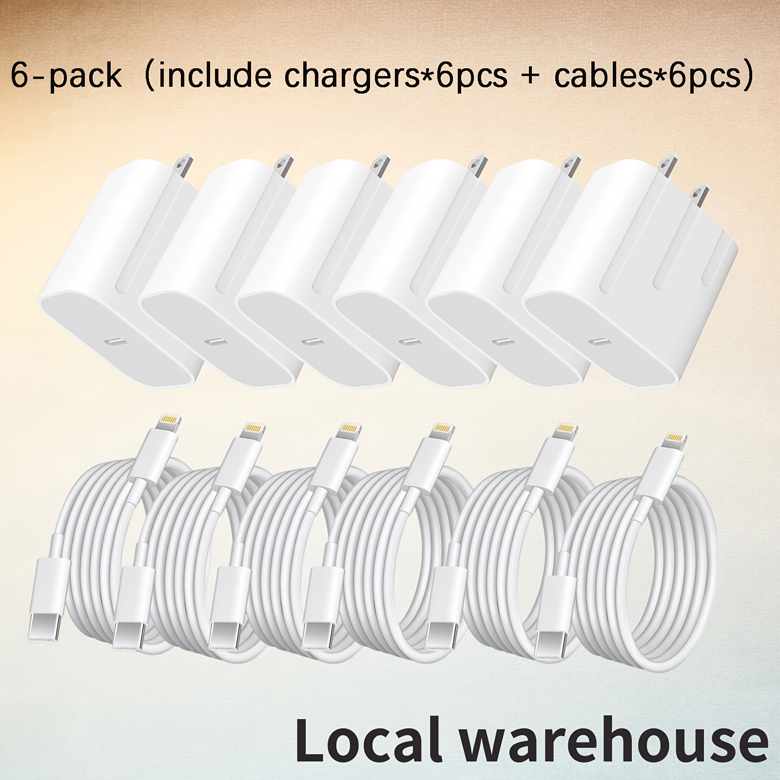 TEMU 6-pack 20w Usb-c Charger Set, Mfi Certified Lightning Cable & Pd Adapter Block For I Phone14/13/12/11series & I Pad