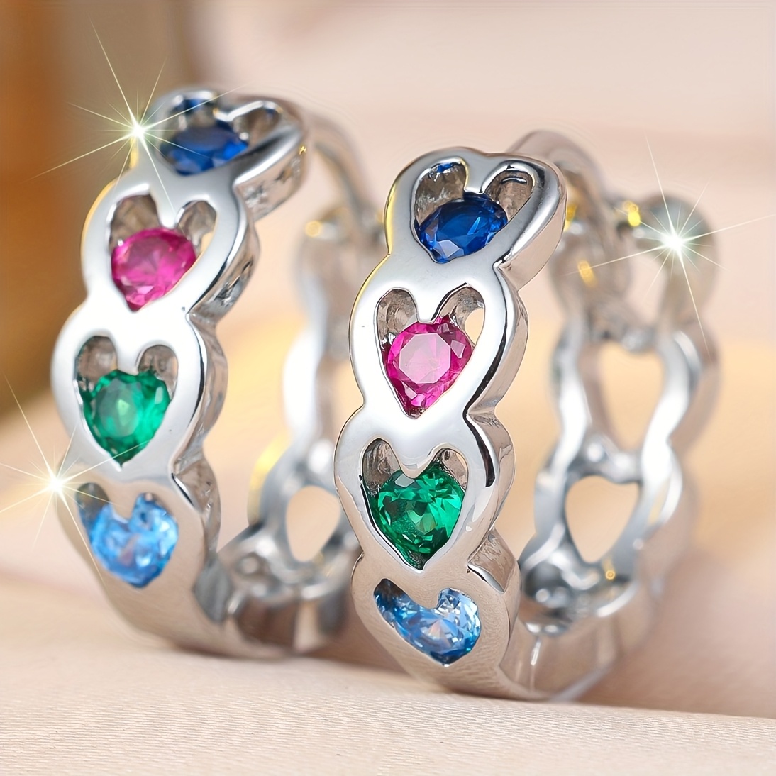 TEMU Angol A Pair Of Heart-shaped Hollow-out Earrings Inlaid With Synthetic Synthetic Zirconia, Simple, Stylish, Luxurious, , And Versatile Fine