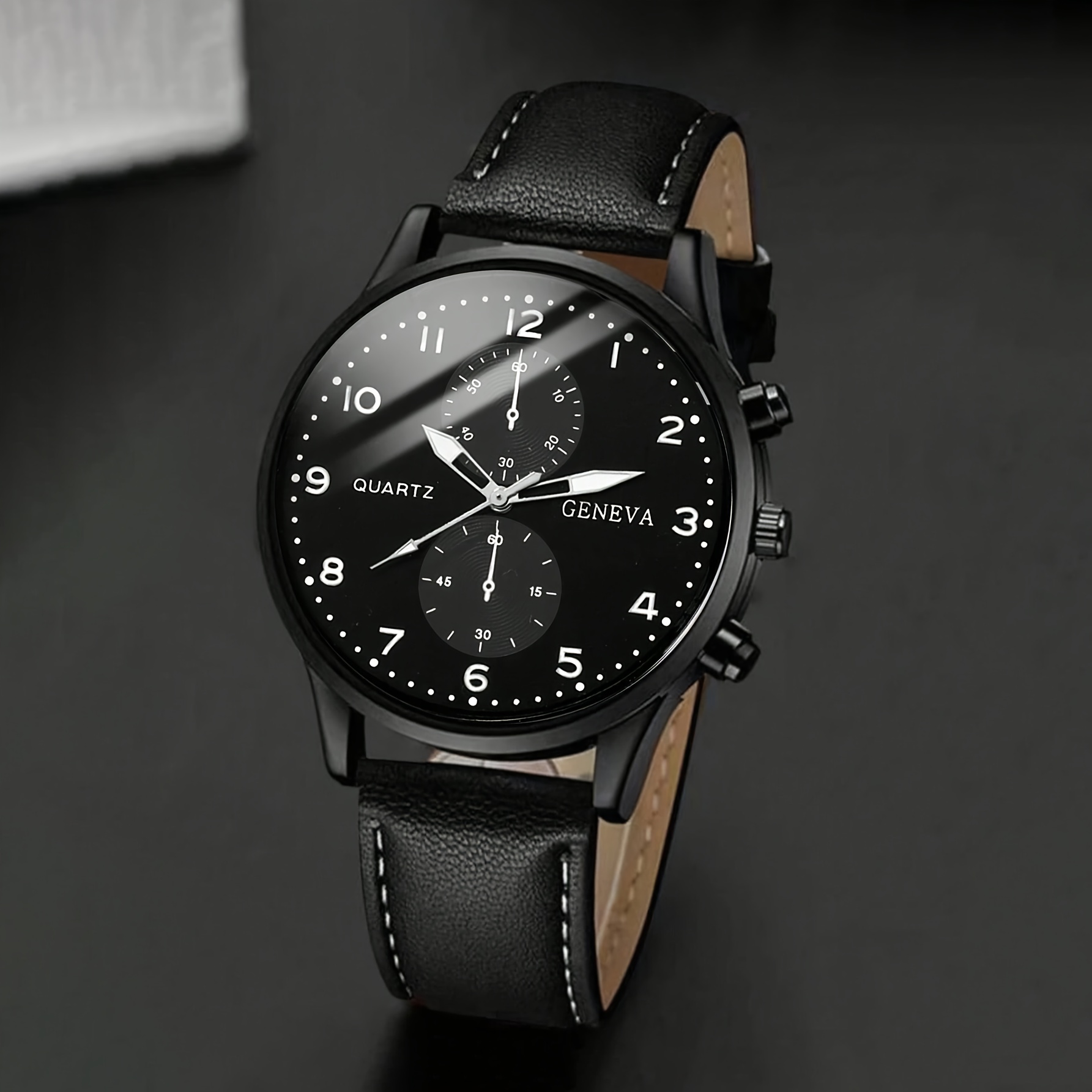4pcs Men' & Women' Matching Set - PU Strap Quartz Watch with Bracelet, Necklace & Ring - Classic Sporty Style for Daily Wear, Birthday/Graduation Gifts for Him & Her - Affordable Luxury Watch Combo 4pcs