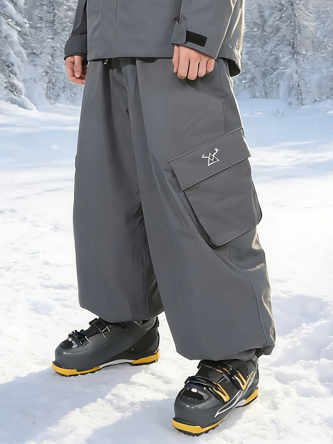 pantalones de snowboard de pierna ancha para hombre, de color liso, transpirables, resistentes al  , de    , térmicos, para exteriores, estilo hip-hop, cortavientos, de invierno