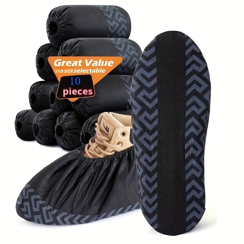 10pcs Black Durable Non-slip Shoe Covers | Protects Home Floors And Shoes, Suitable For Indoor And Outdoor Use, Fits All, Nylon Material