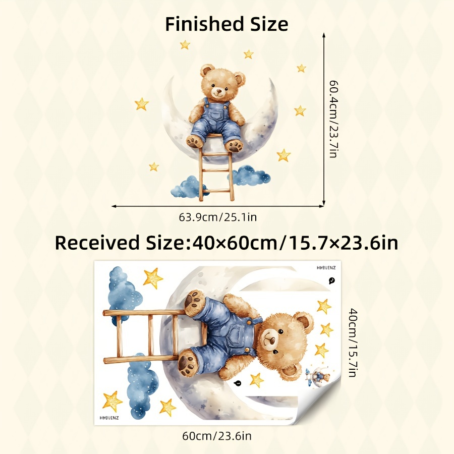 Adorable Teddy Bear & Moon Ladder Wall Decals - , Removable Pvc Home Decor For Bedroom And Living Room, Self-adhesive, Background