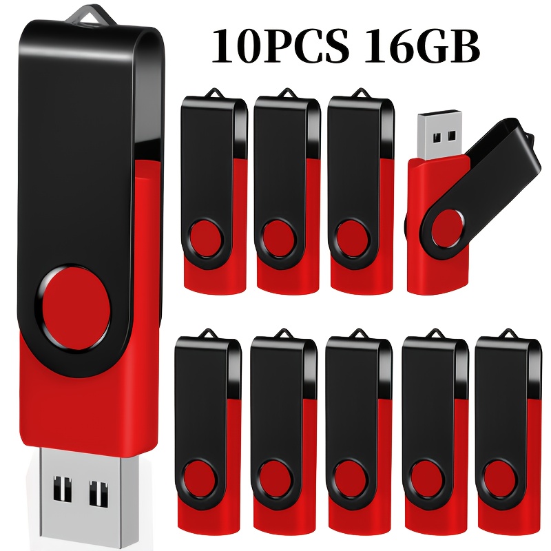 10pcs Red Usb 2.0 Flash Drives Swivel Memory Sticks, 128mb/256mb/512mb/4gb/16gb Capacity, Ideal For Desktop & Laptop Storage, Business Gift