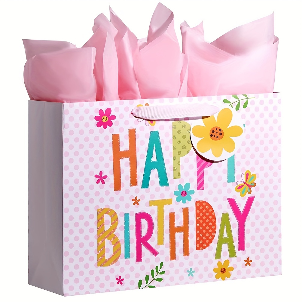 Image of 13" Large Happy Birthday Gift Bag With Tissue Paper For Happy Birthday Party Favors