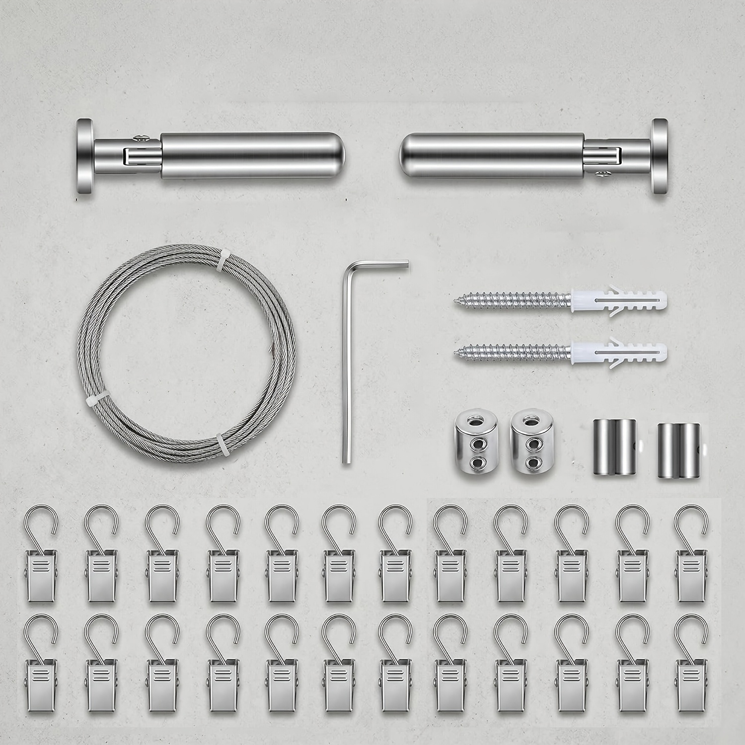 TEMU Stainless Steel 16.4 Feet (5 Meters) Curtain Wire Rod Set With 24 Clips, Hanging System For Versatile Art Display, Photo Hanging, Wall Mount