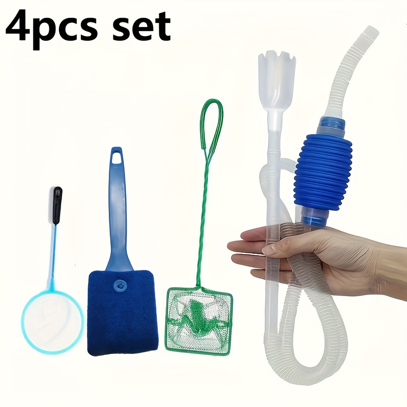 Fish Tank Cleaning Kit, Aquarium Siphon, Fish Net, And Double-sided Sponge Brush For Aquarium Maintenance With Round Fish Scoop