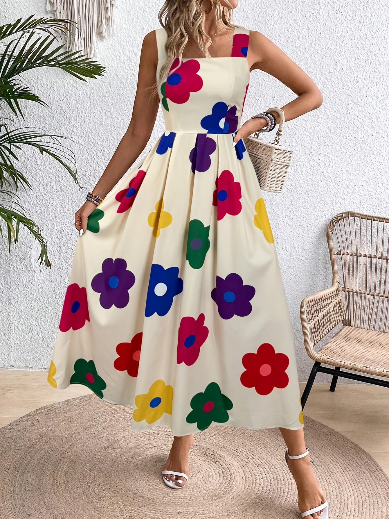 square neck sleeveless a line dress Square Satin A-Line Empire Sleeveless Long Wedding Dress Ivory / US 14 main image 1