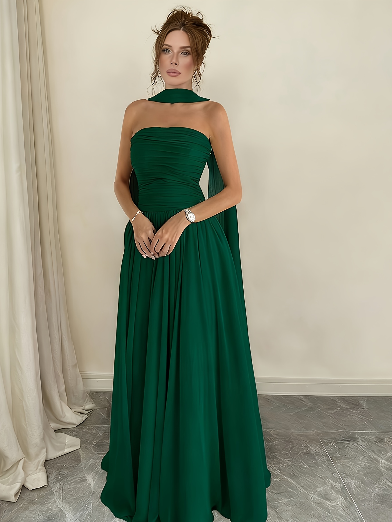elegant solid color womens sleeveless long dress pleated - Temu