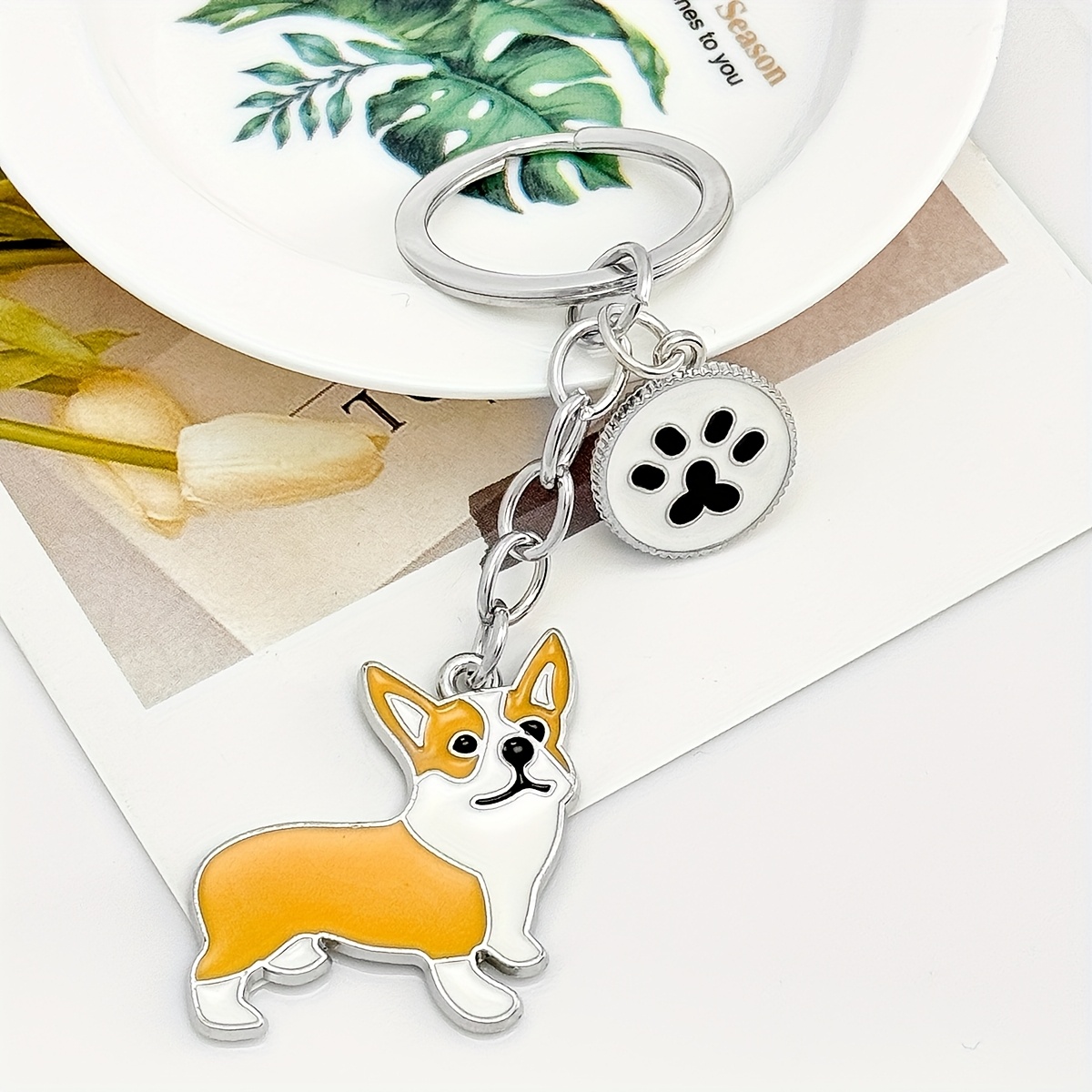 cute adorable cartoon corgi dog keychain a fun accessory Temu