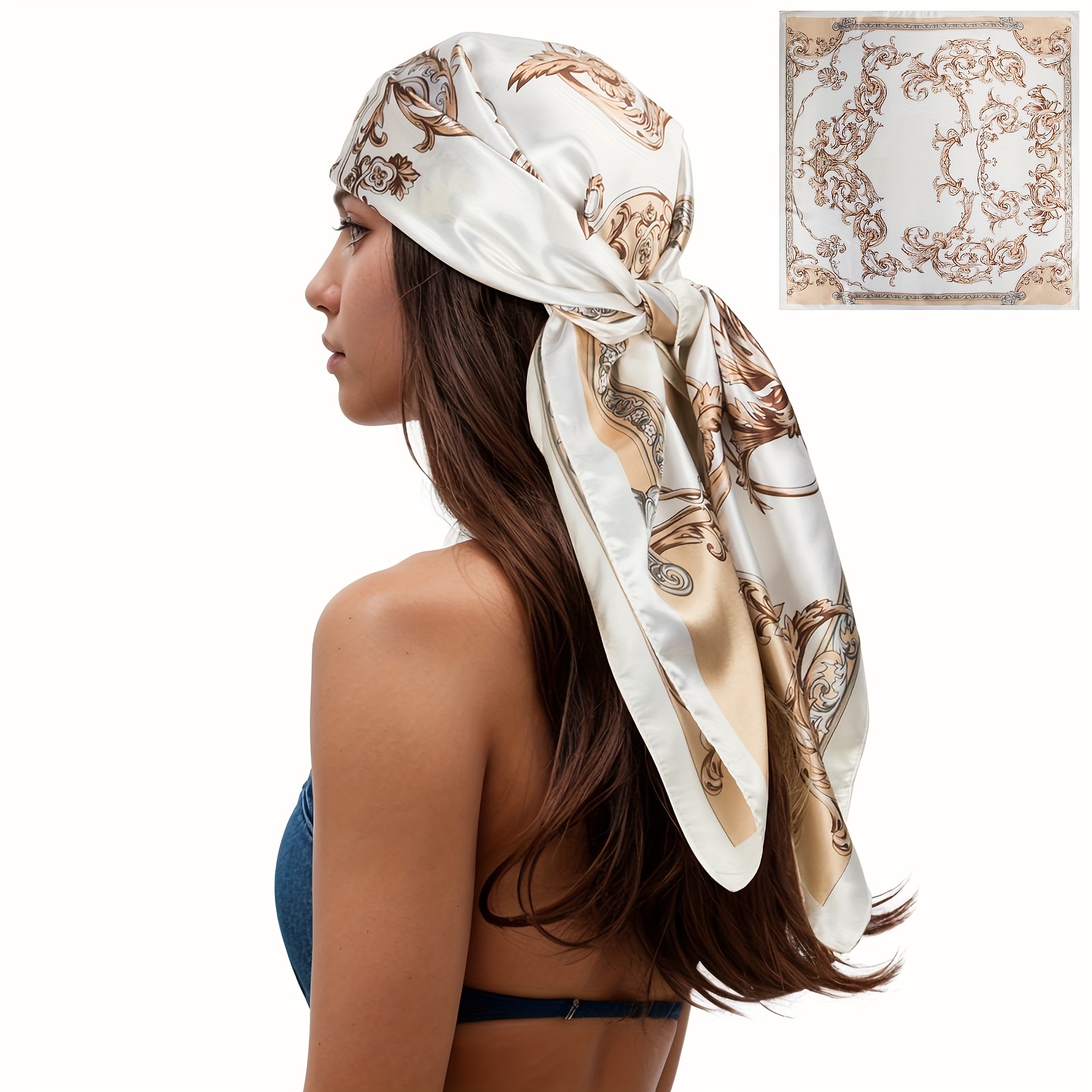 

Elegant Polyester Square Scarf 35.4" - Printed Satin Finish Fashion Scarf With Decorative And Sun-proof Design, Perfect For Going Out And Night Sleep Accessory