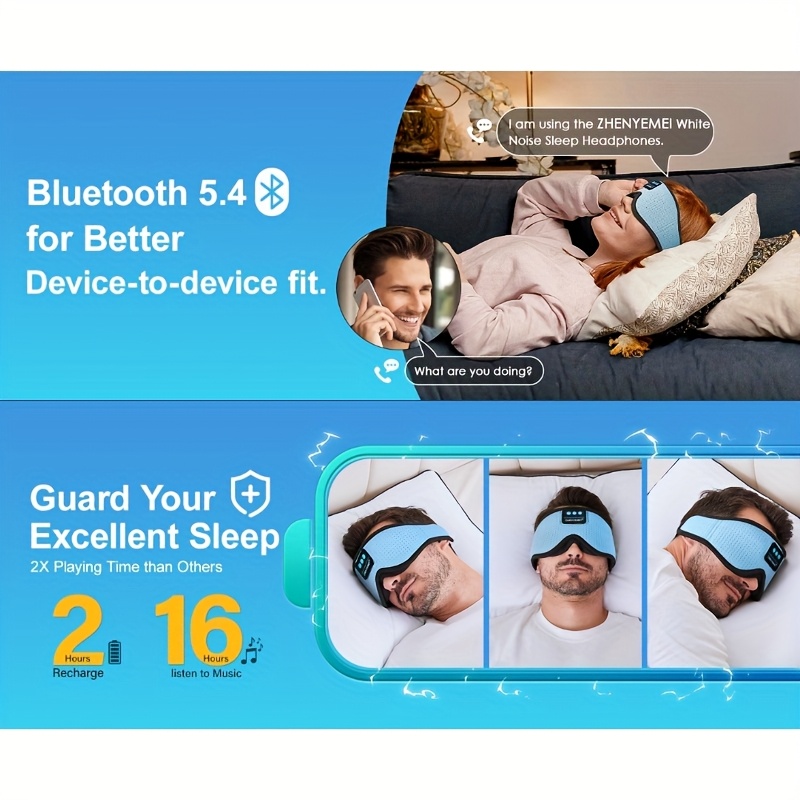 3  sleep mask white noise sleep headphones with 16 white noise options 100 light blocking long   usb rechargeable   storage bag call function timer ideal for travelers   in black light blue Product details 2