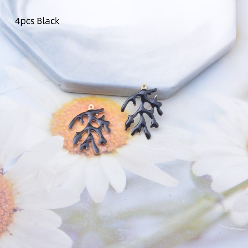4pcs Copper Double-Sided Dripping Oil Coral Charms for Jewelry