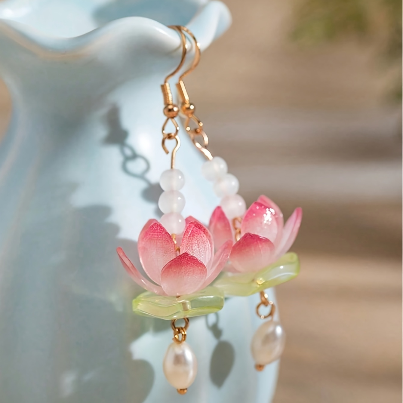 TEMU Une paire de boucles d'oreilles élégantes et éthérées de style chinois rose lotus avec de lotus, bijoux de luxe léger haut de gamme pour femme,